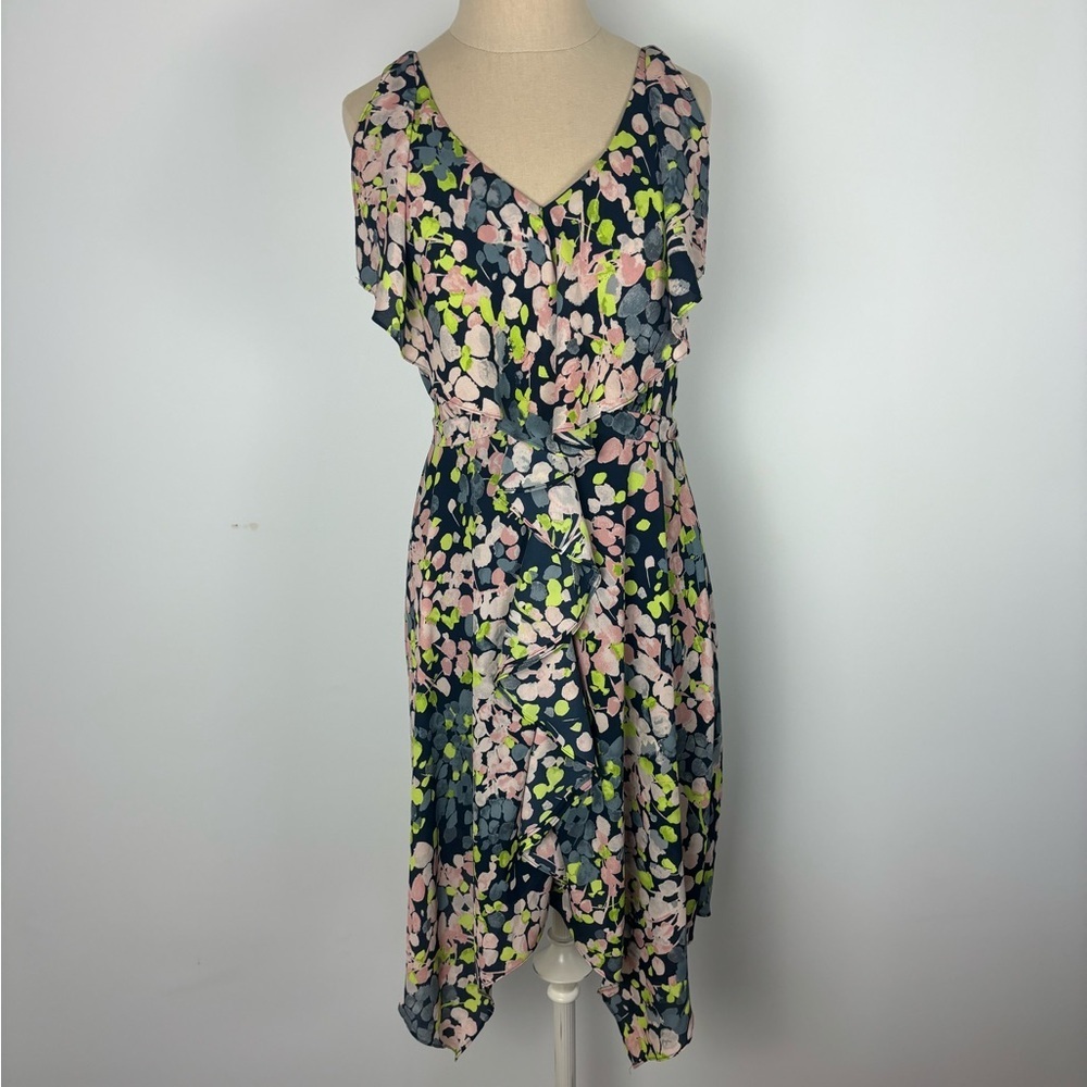 BCBGMAXAZRIA Dress Multicolor Floral V Neck Lined Zip